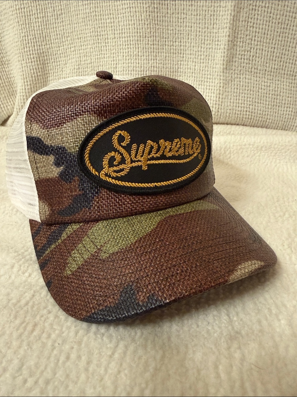 Supreme Underline Mesh Back 5-Panel Hat Woodland Camo EUC